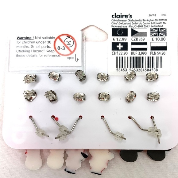 Claire’s Holiday Pierced Earrings Set of 9-Stars, Cats, Santa, Unicorns - Picture 2 of 2